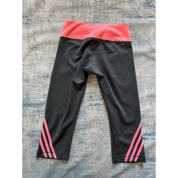 Adidas Black Peach Pink Climalite Cropped Athletic Leggings Medium - Picture 2 of 6